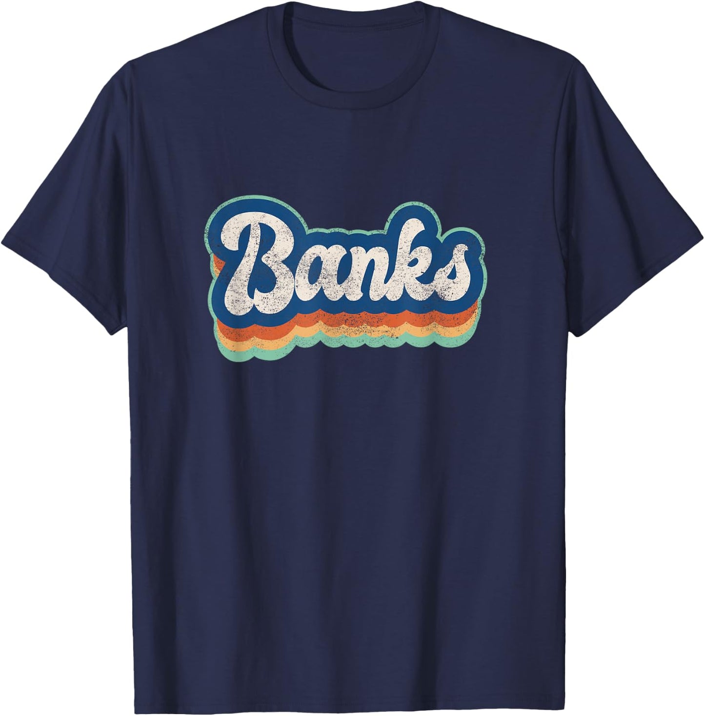 Banks First Name Boy Vintage Style 70s 80s Personalized T-Shirt - T-Shirt | Navy