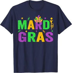 Mardi Gras Shirt Women Men Mardi Gras Kids Mardi Gras Beads T-Shirt - T-Shirt | Navy