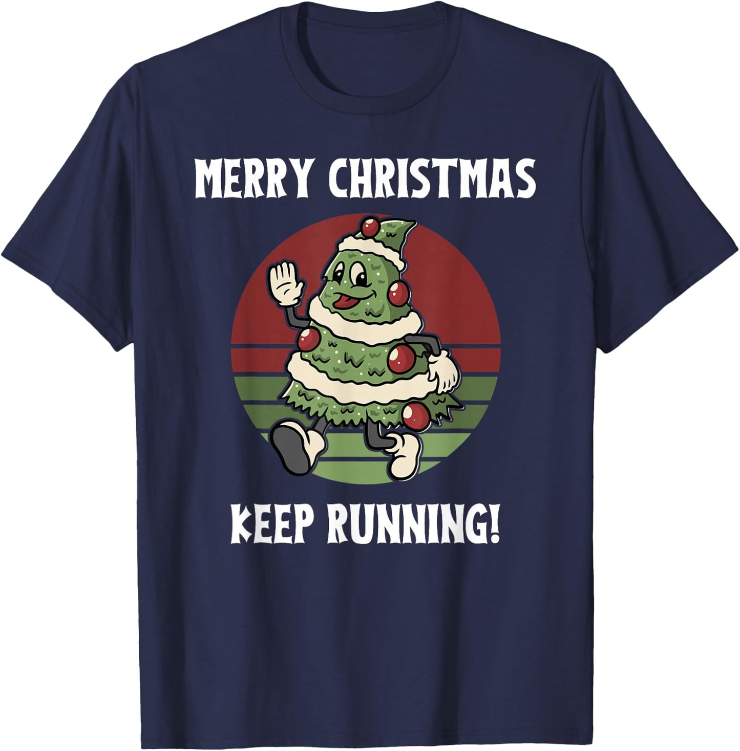 Running Christmas Tree For Runners Who Love Santa Runs T-Shirt - T-Shirt | Navy