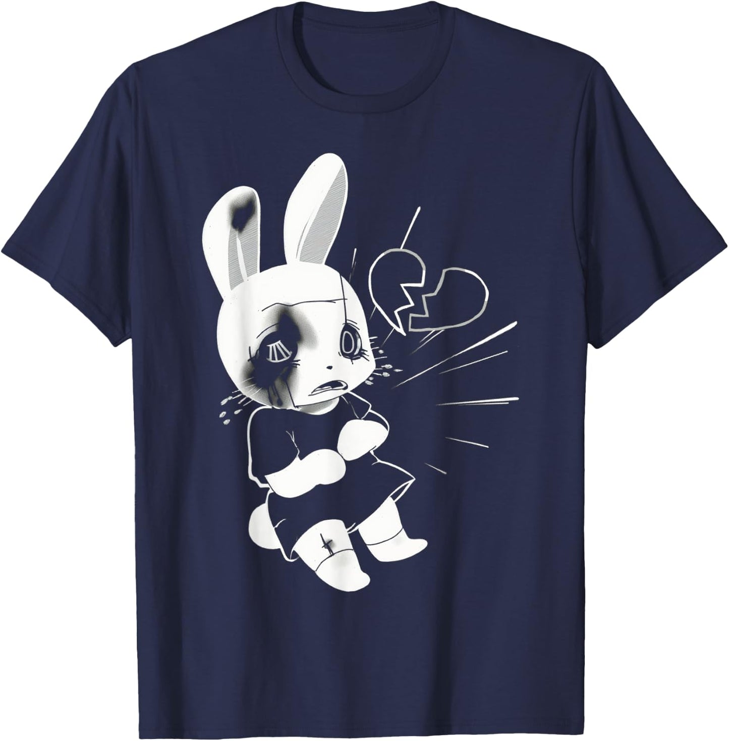 Sad Broken Heart Punk Goth Grunge Anime Bunny Rabbit T-Shirt - T-Shirt | Navy