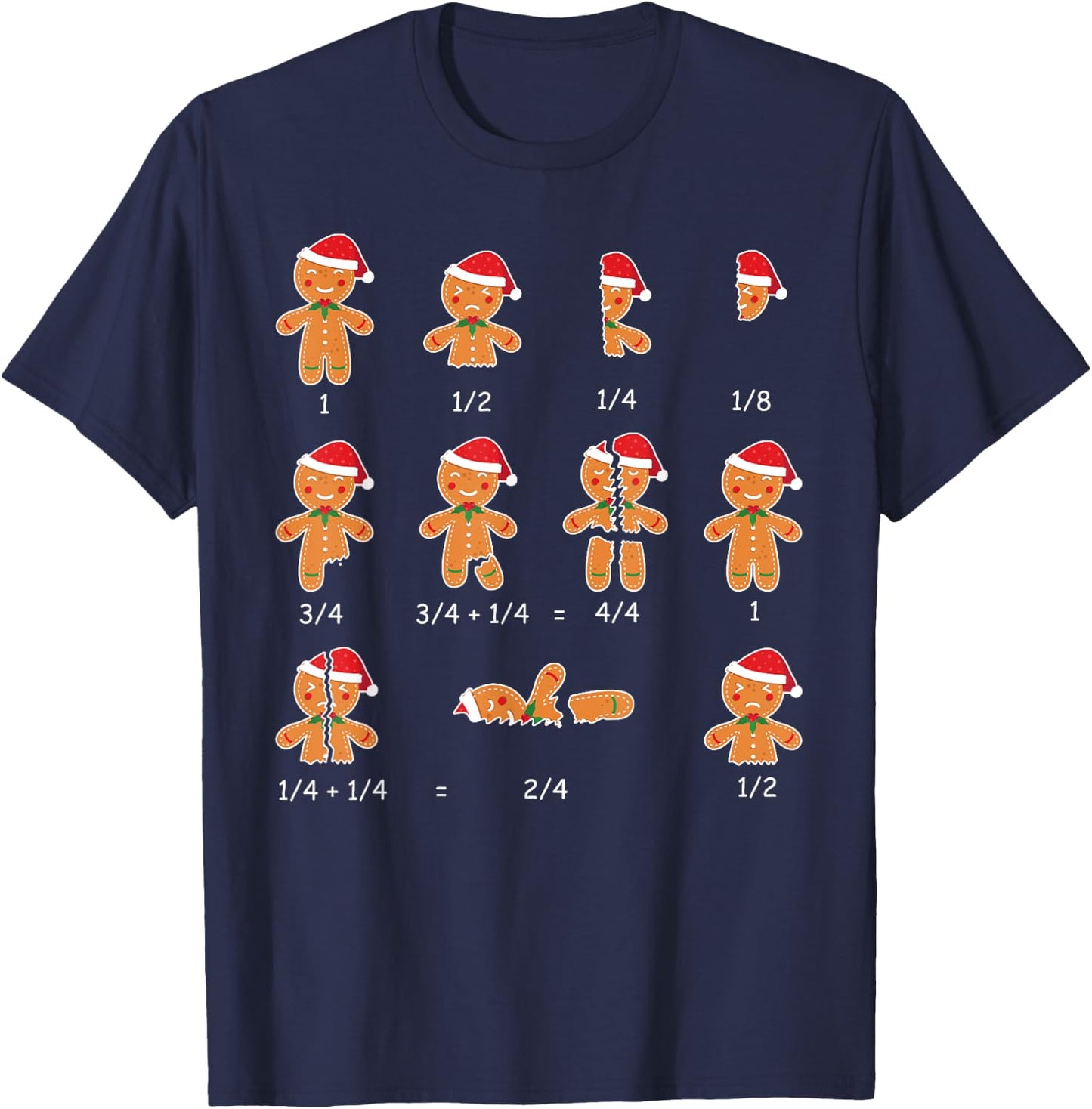 Xmas Cookies Santa Hat Fractions Math Teacher Christmas T-Shirt - T-Shirt | Navy