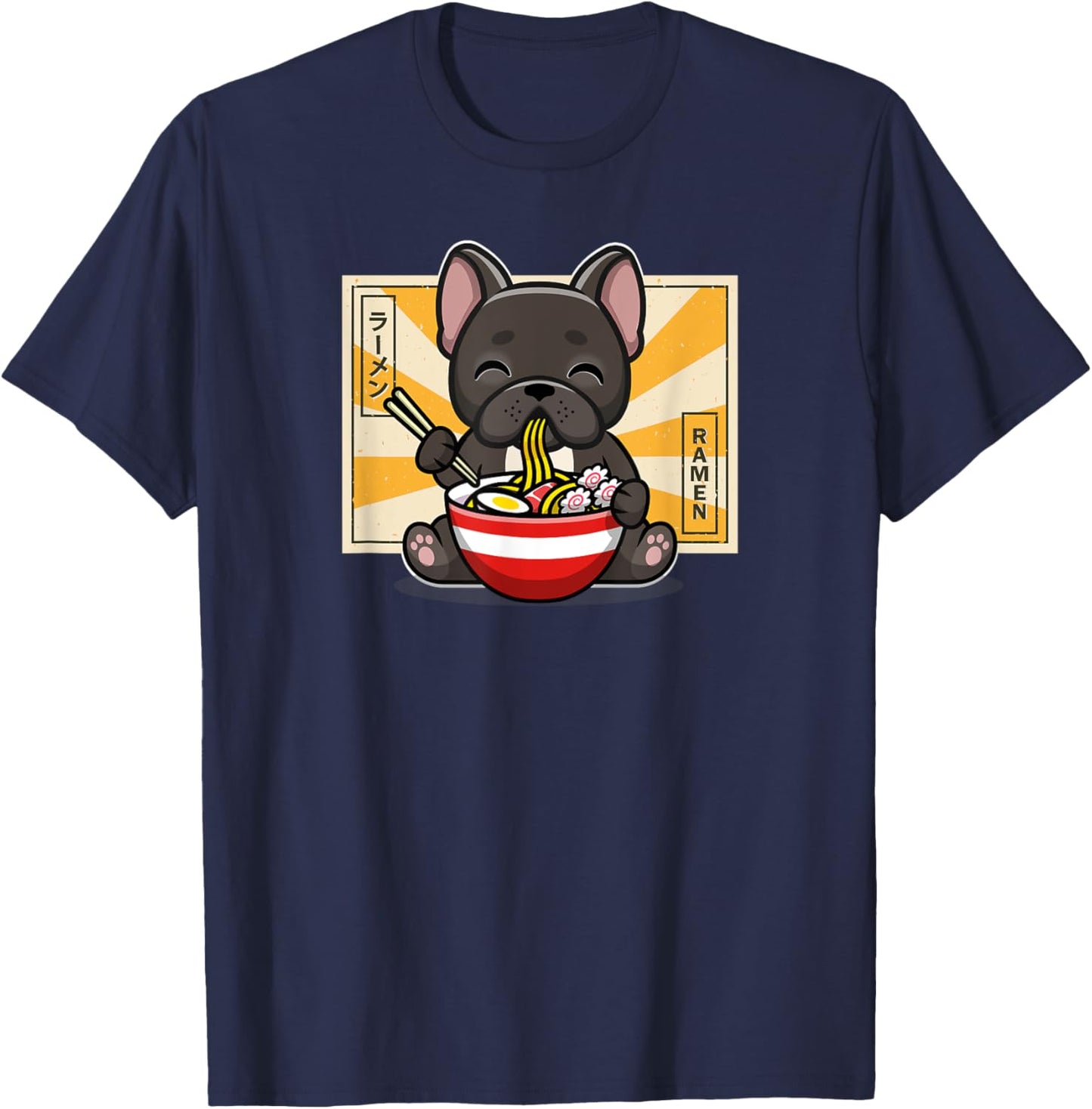 Cute Funny Kawaii Kids Japanese Ramen Black Frenchie Lover T-Shirt - T-Shirt | Navy