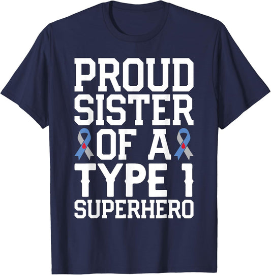 Funny Sister of T1D Superhero for Diabetes Awareness T-Shirt - T-Shirt | Navy