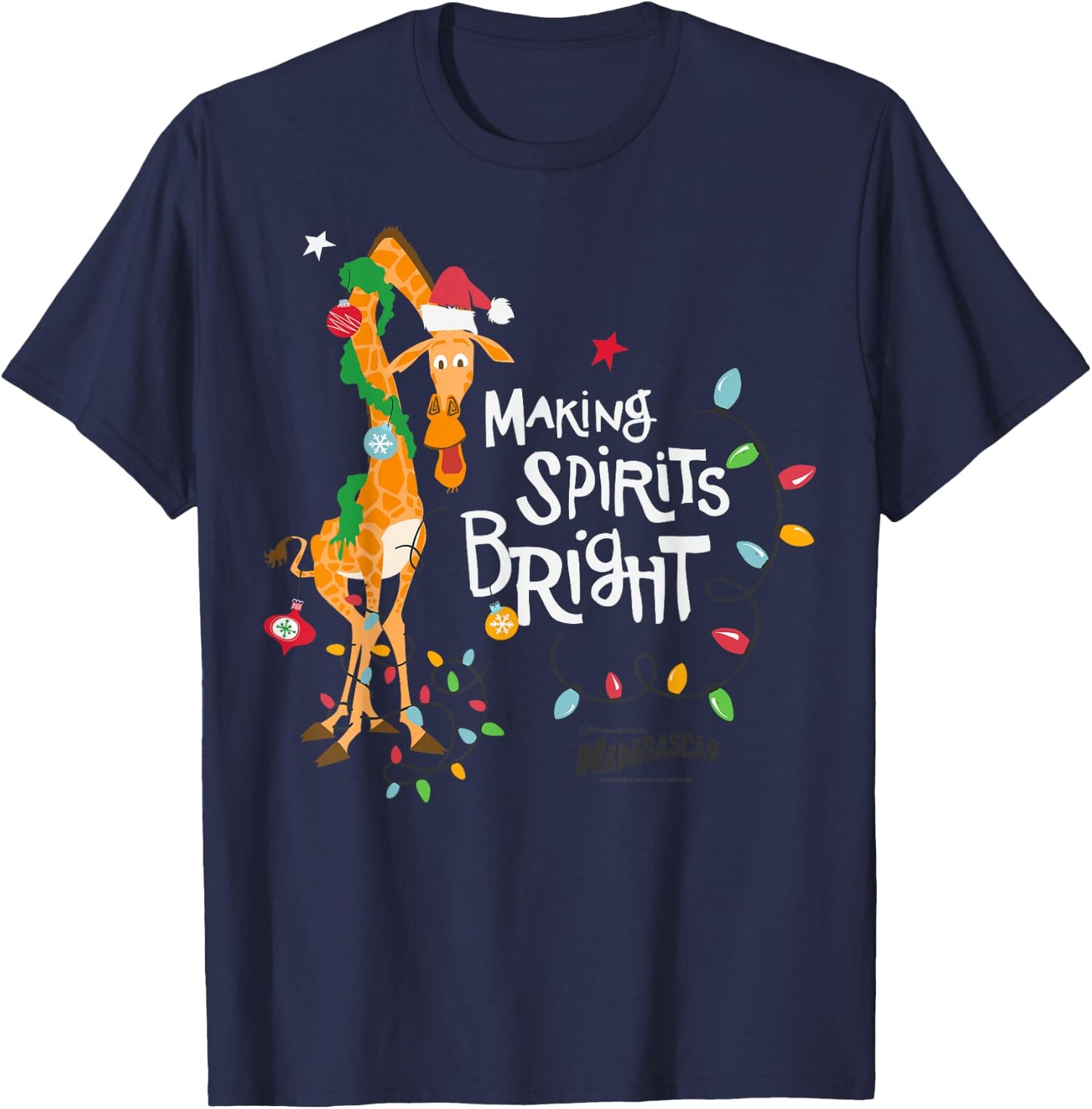 DreamWorks Madagascar Holiday Melman Making Spirits Bright T-Shirt - T-Shirt | Navy