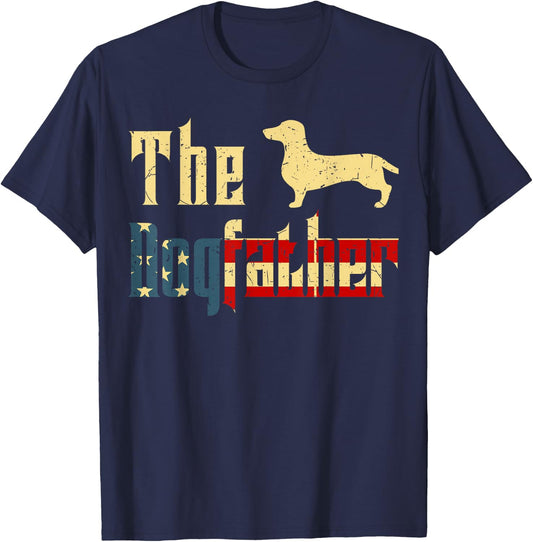 Dogfather Dachshund Father Day Gift Weiner Dog Dad 4th July T-Shirt - T-Shirt | Navy