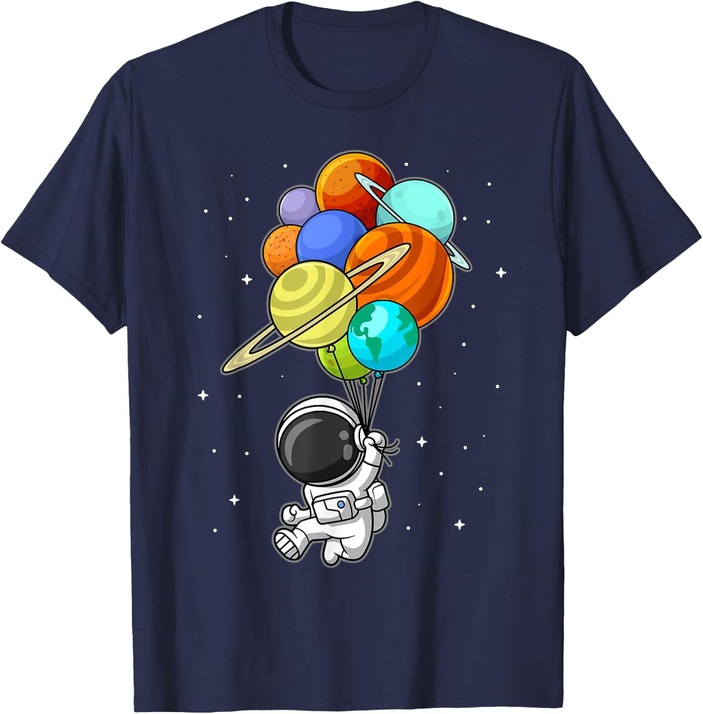 Astronaut Holding Planet Balloons Solar-System Space Kids T-Shirt - T-Shirt | Navy
