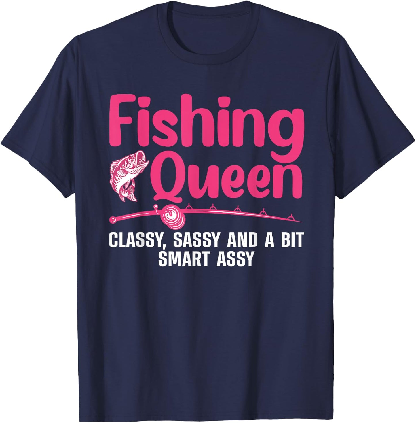 Funny Fishing Queen Design Ladies Fishing Lovers T-Shirt - T-Shirt | Navy
