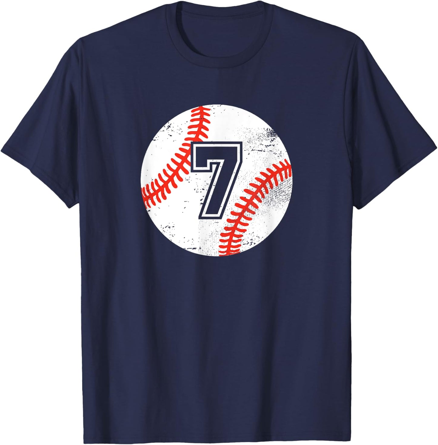 Baseball Player #7 Baseball Mom Dad Jersey Number 7 Vintage T-Shirt - T-Shirt | Navy