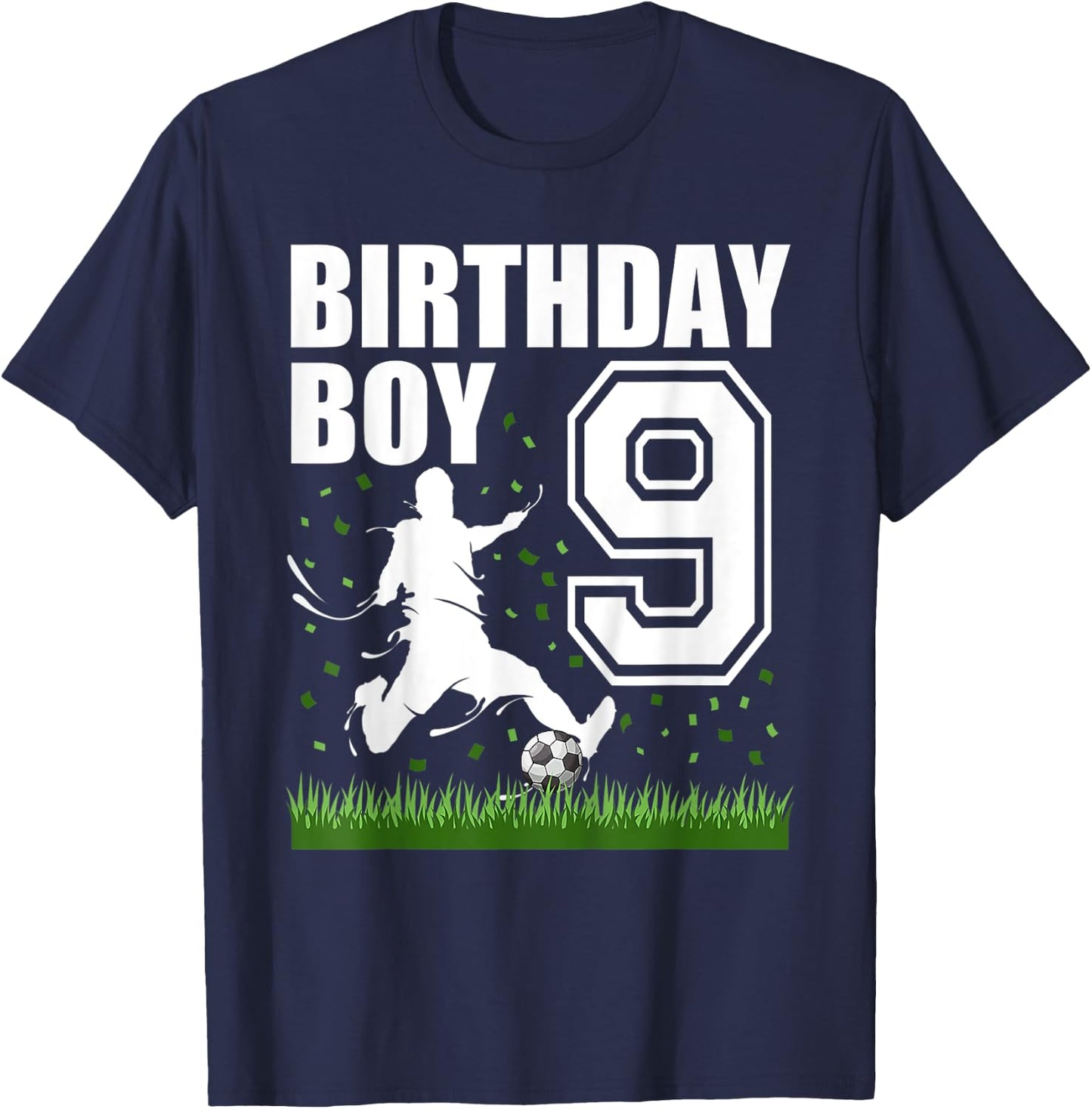 Kids Soccer Birthday Party Theme 9th For Boy Kid T-Shirt - T-Shirt | Navy