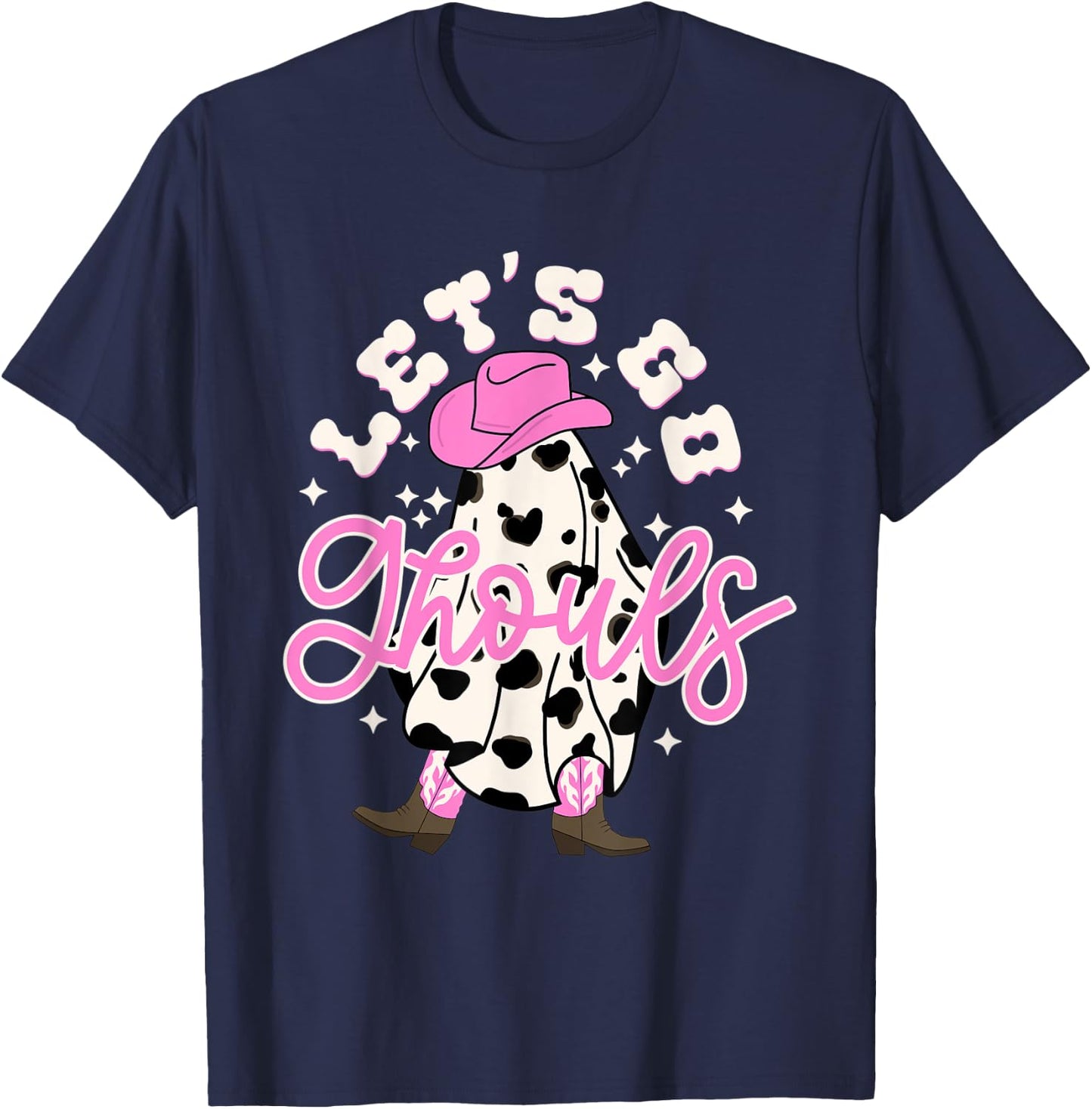 Let's Go Ghouls Cowgirl Western Spooky Halloween Cute Retro T-Shirt - T-Shirt | Navy