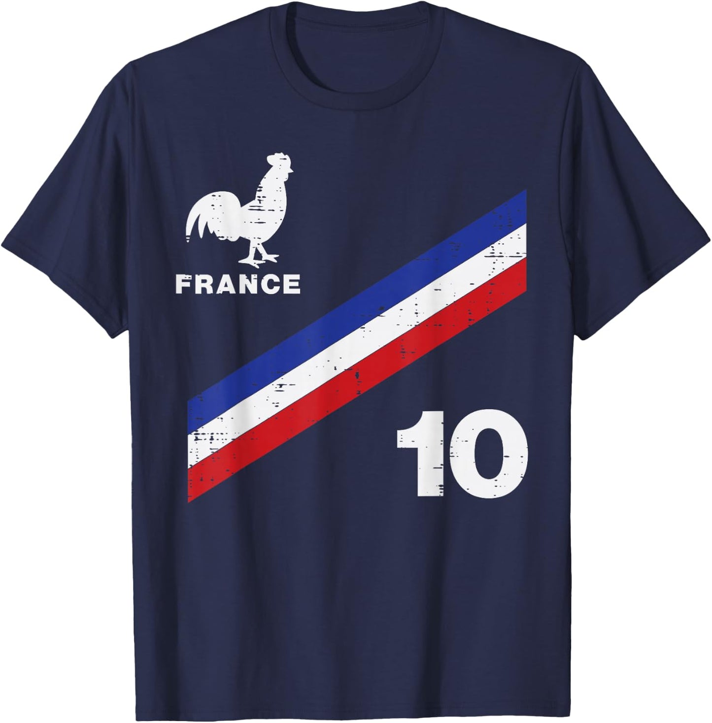France Flag Rooster Number 10 Soccer Fan Men Women Kids Boys T-Shirt - T-Shirt | Navy