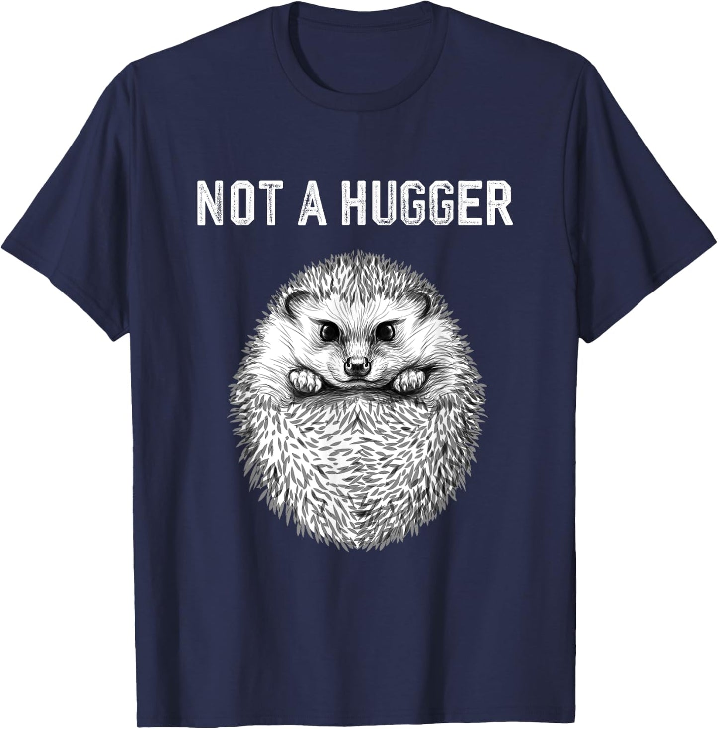 Funny Not A Hugger Cute Baby Hedgehog Vintage Portrait T-Shirt - T-Shirt | Navy