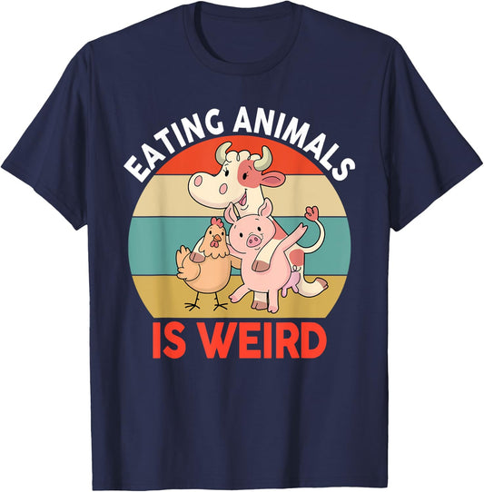 Vegan Shirt Women Kids Boys Girls Eating Animals Is Weird T-Shirt - T-Shirt | Navy