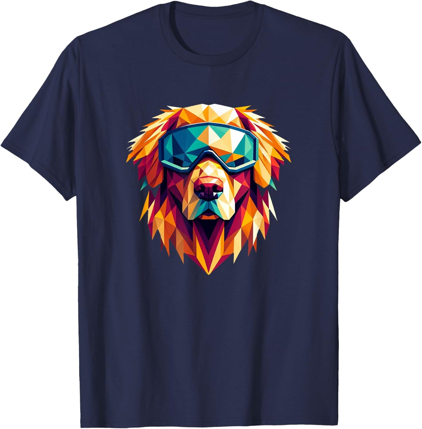 Golden Retriever Dog Wearing Ski Snowboard Goggles Geometric T-Shirt - T-Shirt | Navy