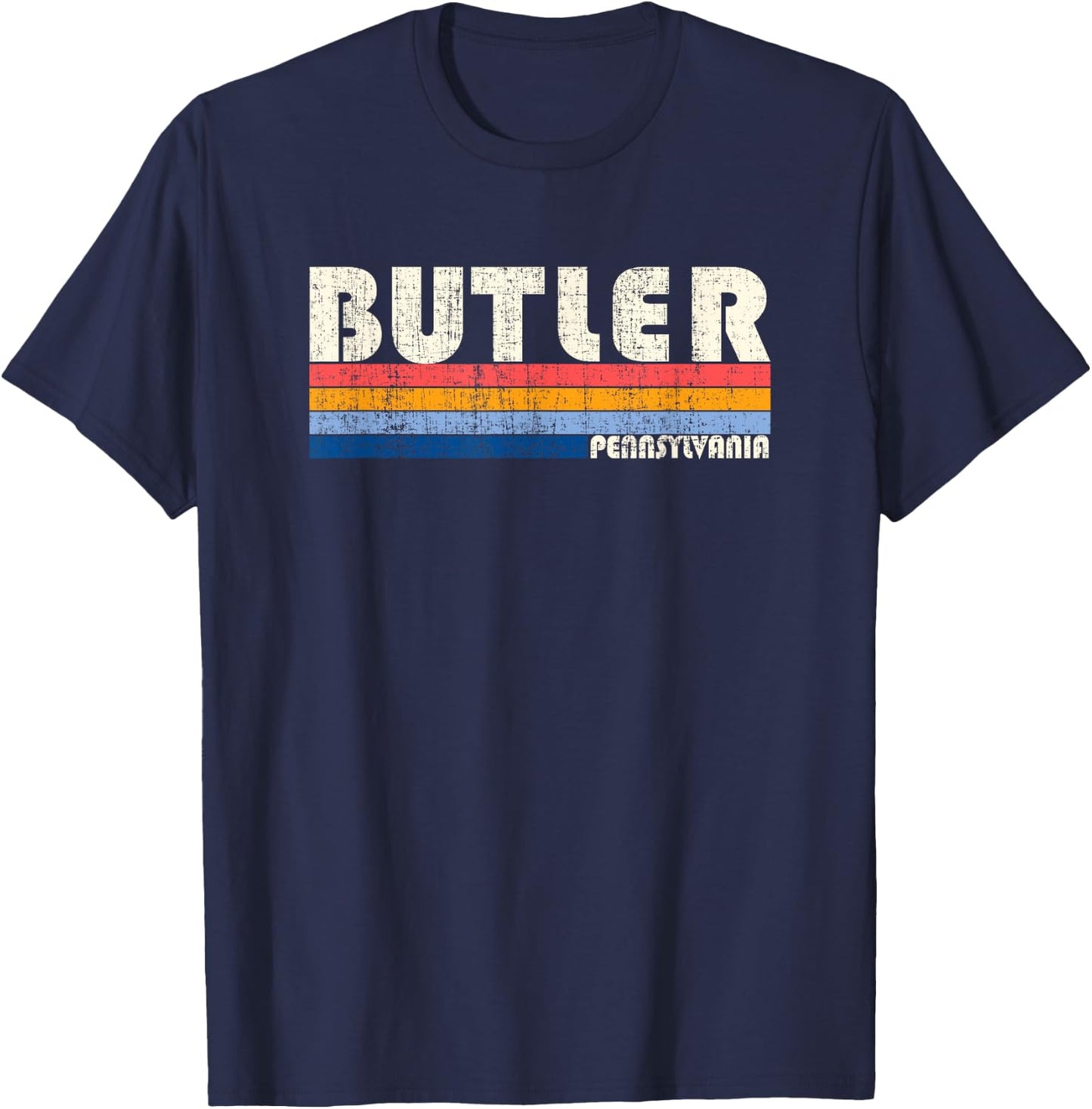 Vintage Retro 70s 80s Style Hometown of Butler, PA T-Shirt - T-Shirt | Navy