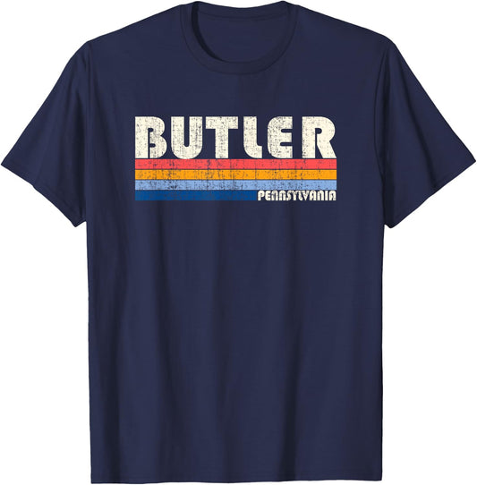 Vintage Retro 70s 80s Style Hometown of Butler, PA T-Shirt - T-Shirt | Navy