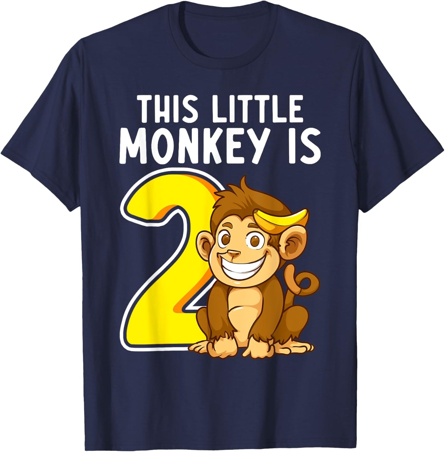 This Little Monkey Is 2 Years Old Kid 2nd Birthday Monkeys T-Shirt - T-Shirt | Navy