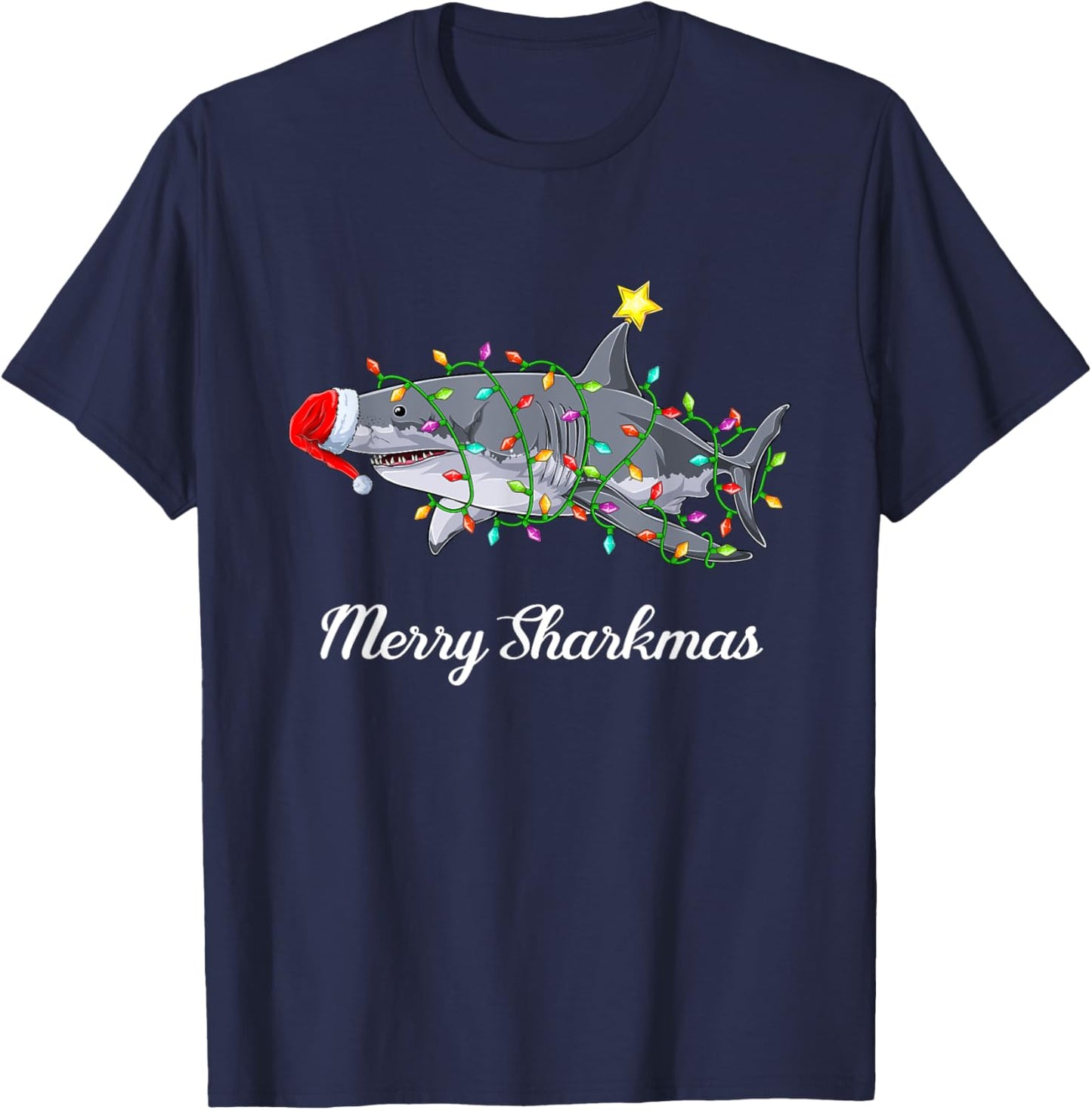 Shark Santa Claus Children Men Christmas Ugly Christmas T-Shirt - T-Shirt | Navy