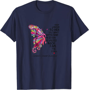 Pink Butterfly I Am The Storm Breast Cancer Warrior T-Shirt - T-Shirt | Navy