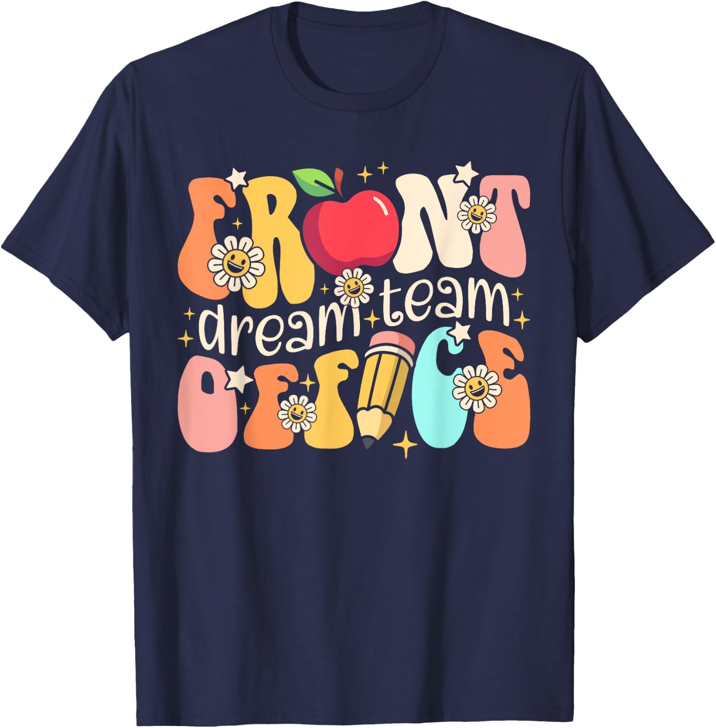 Retro Front Office Dream Team Groovy School Secretary Squad T-Shirt - T-Shirt | Navy
