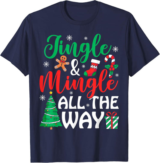 Jingle & Mingle All The Way Christmas Ugly Sweater T-Shirt - T-Shirt | Navy