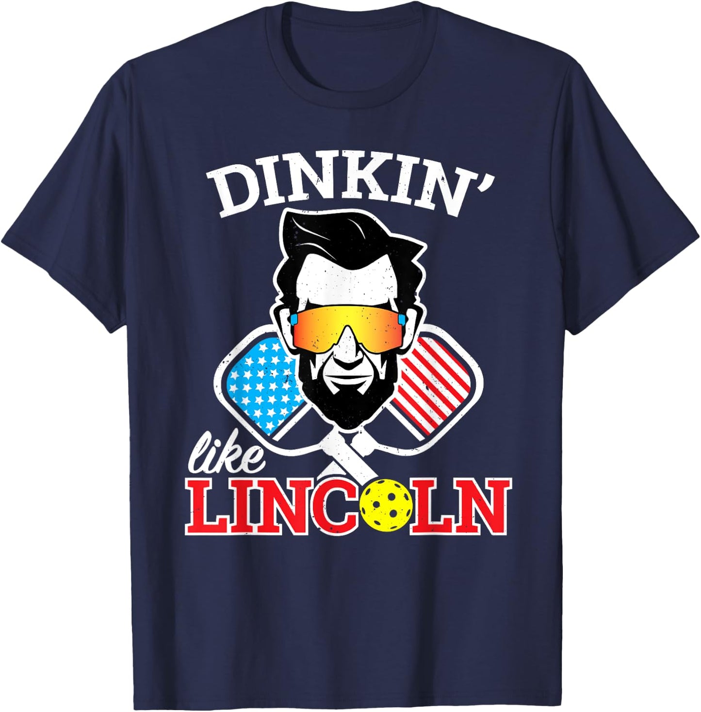 Funny Pickleball Dinkin Like Lincoln July 4th Pickle Ball T-Shirt - T-Shirt | Navy