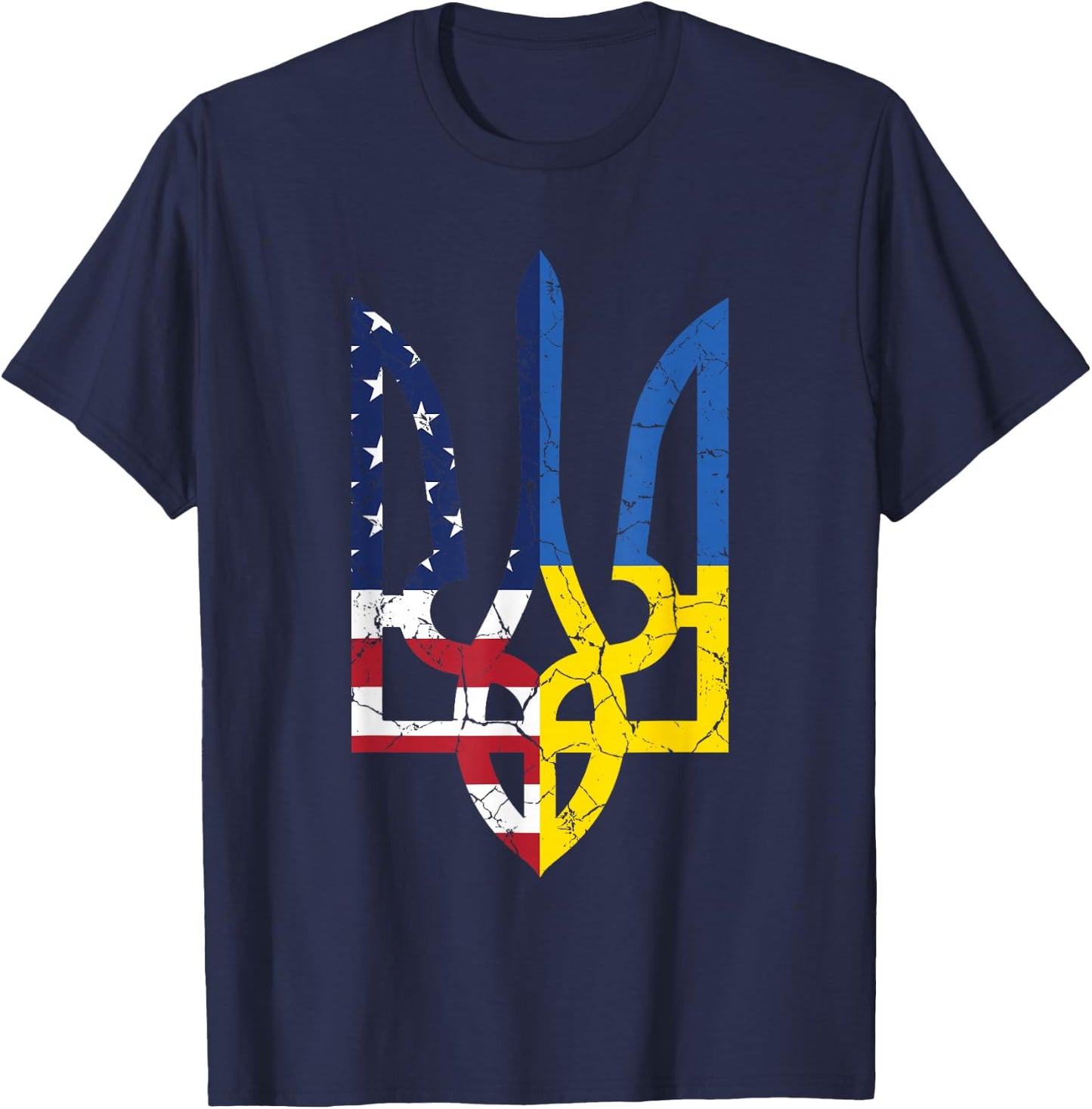 Ukrainian American Flag Symbol Love Support US Ukraine Gift T-Shirt - T-Shirt | Navy