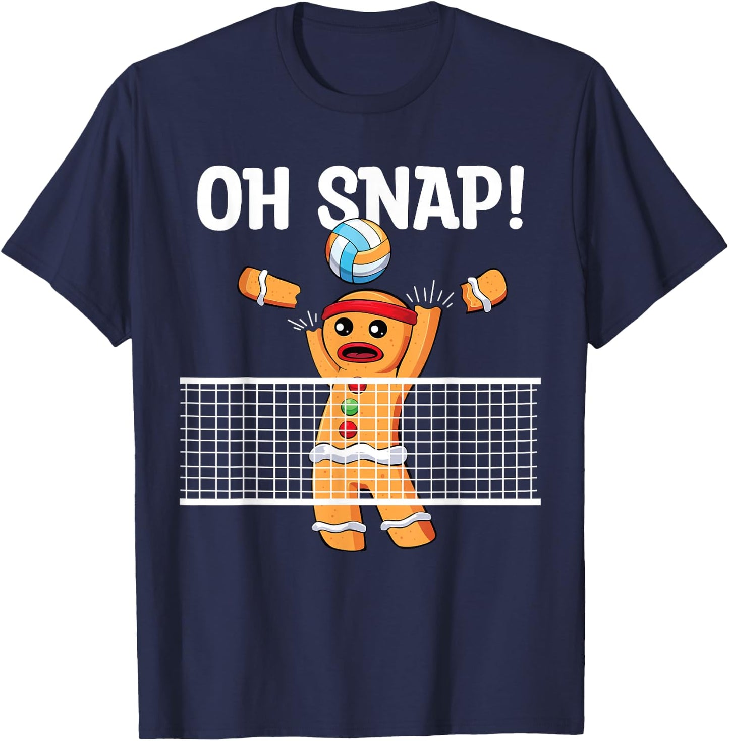 Gingerbread Man Oh Snap Christmas Volleyball Player Blocker T-Shirt - T-Shirt | Navy