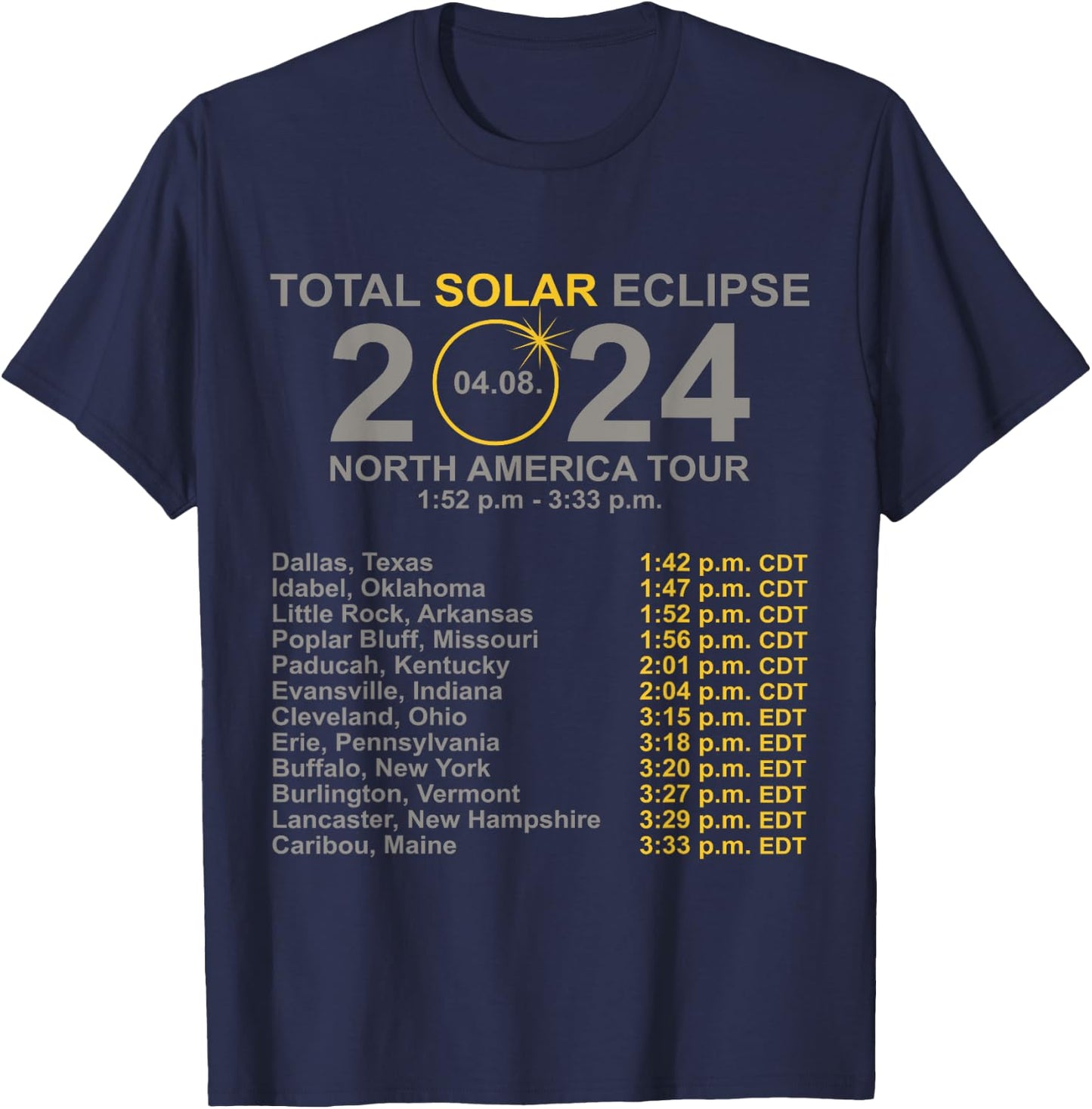 2024 Total Solar Eclipse April 8 Path Of The Eclipse T-Shirt - T-Shirt | Navy