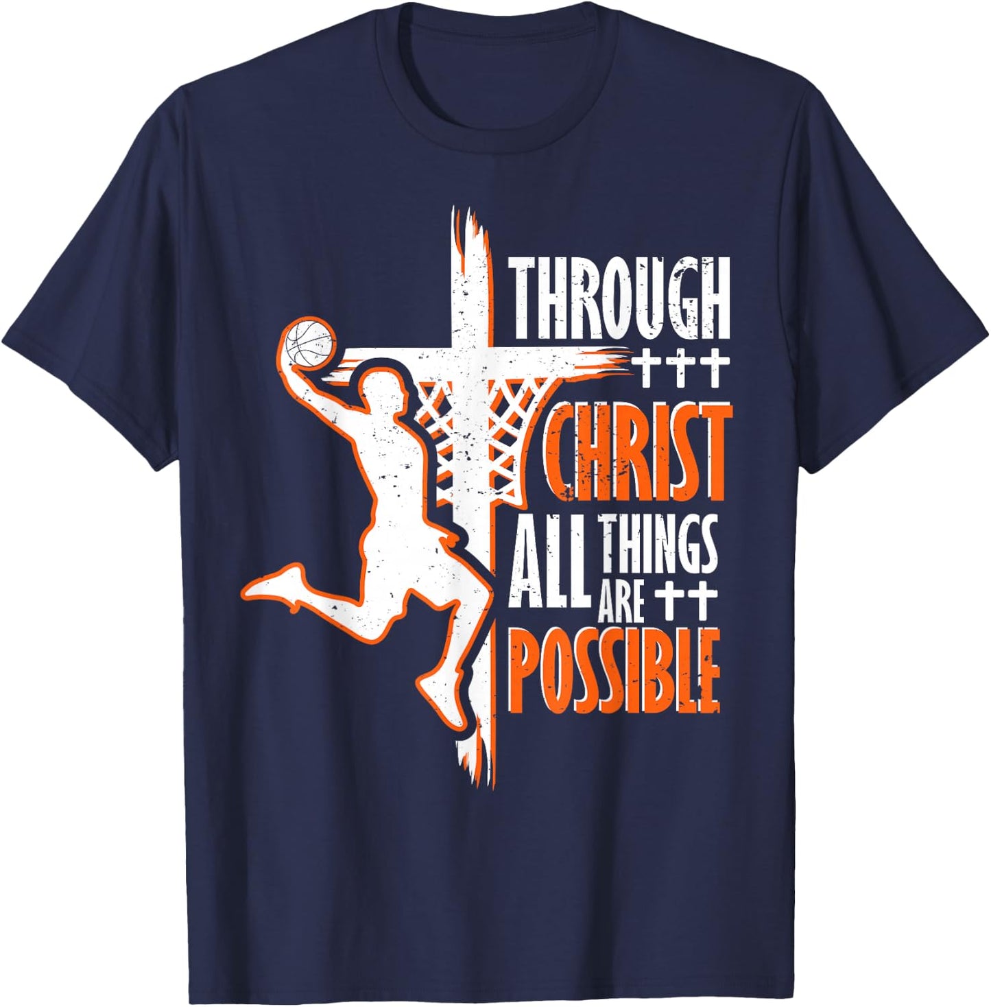 Christian Basketball Jesus Christ Basketball Religious Funny T-Shirt - T-Shirt | Navy