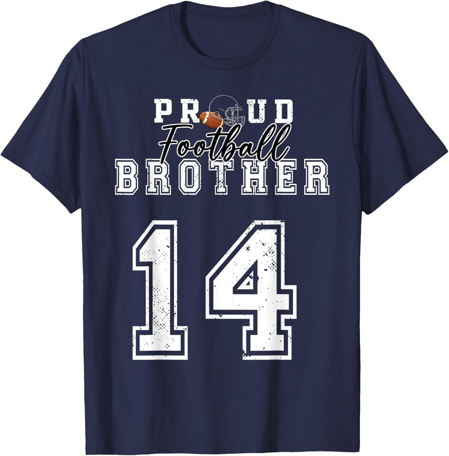Custom Proud Football Brother Number 14 Personalized Men Boy T-Shirt - T-Shirt | Navy