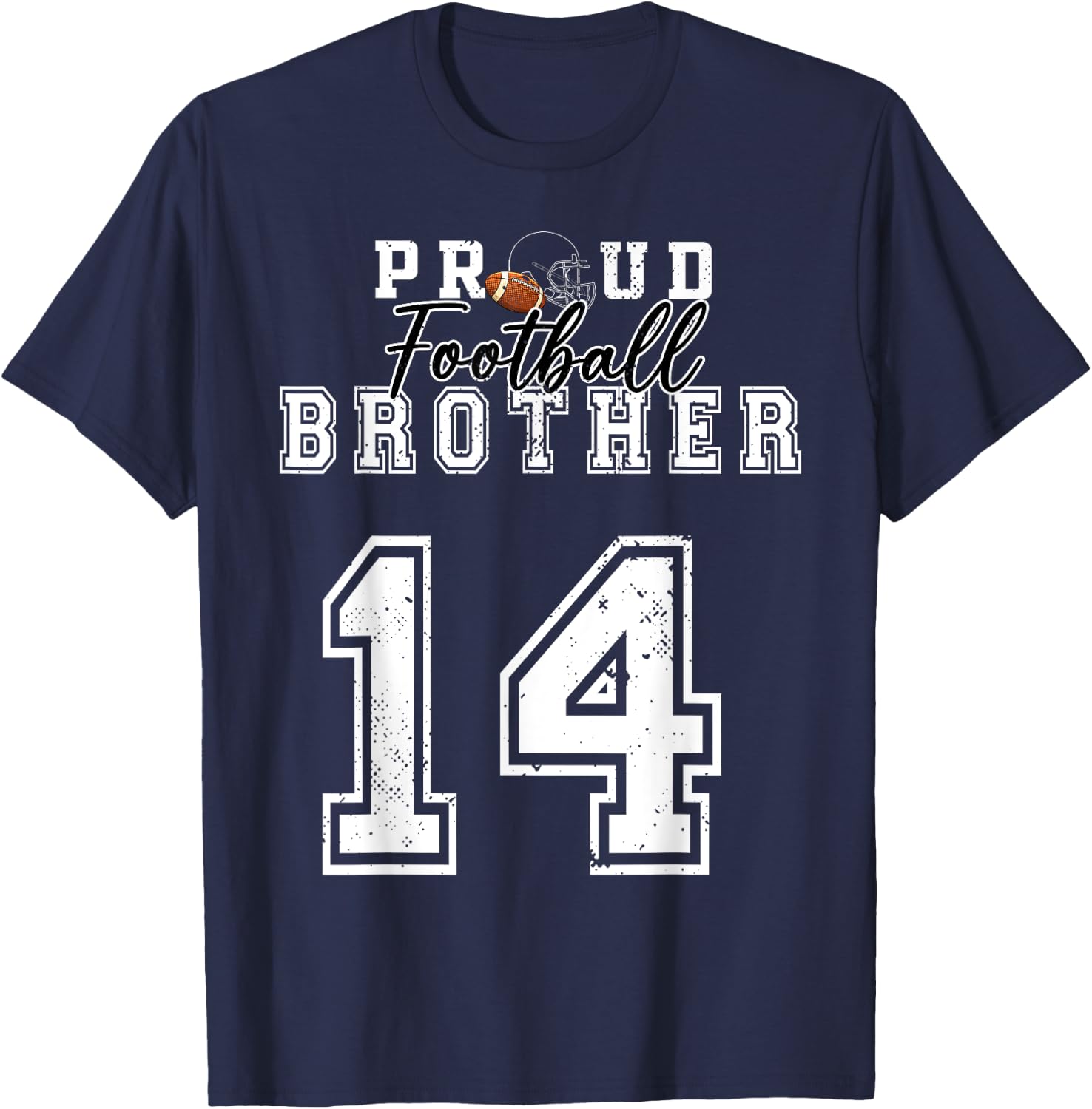 Custom Proud Football Brother Number 14 Personalized Men Boy T-Shirt - T-Shirt | Navy