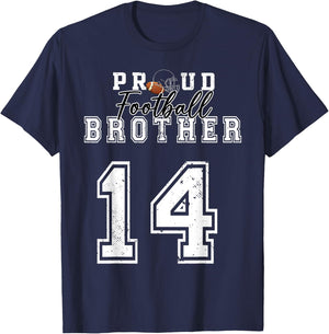 Custom Proud Football Brother Number 14 Personalized Men Boy T-Shirt - T-Shirt | Navy