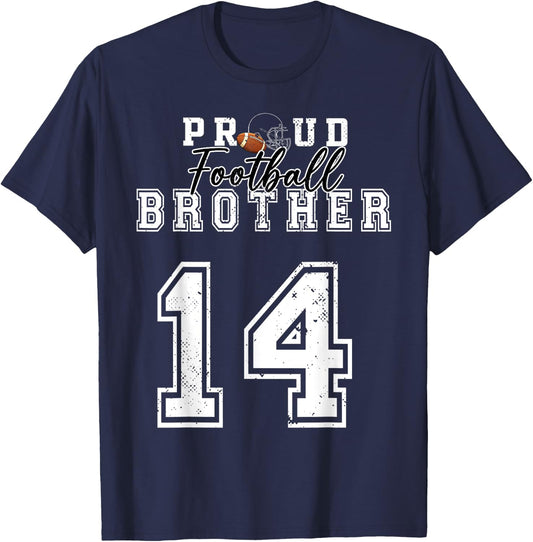 Custom Proud Football Brother Number 14 Personalized Men Boy T-Shirt - T-Shirt | Navy