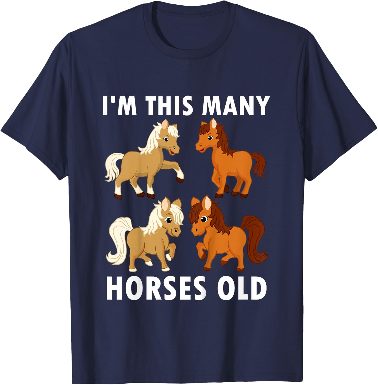 4 Years Old Girl Horses Old 4th Birthday Kids T-Shirt - T-Shirt | Navy
