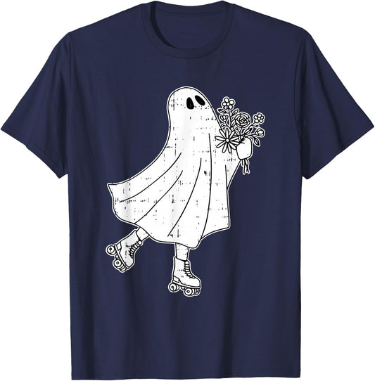 Ghost Roller Skate Halloween Costume Ghoul Skating Skater T-Shirt - T-Shirt | Navy