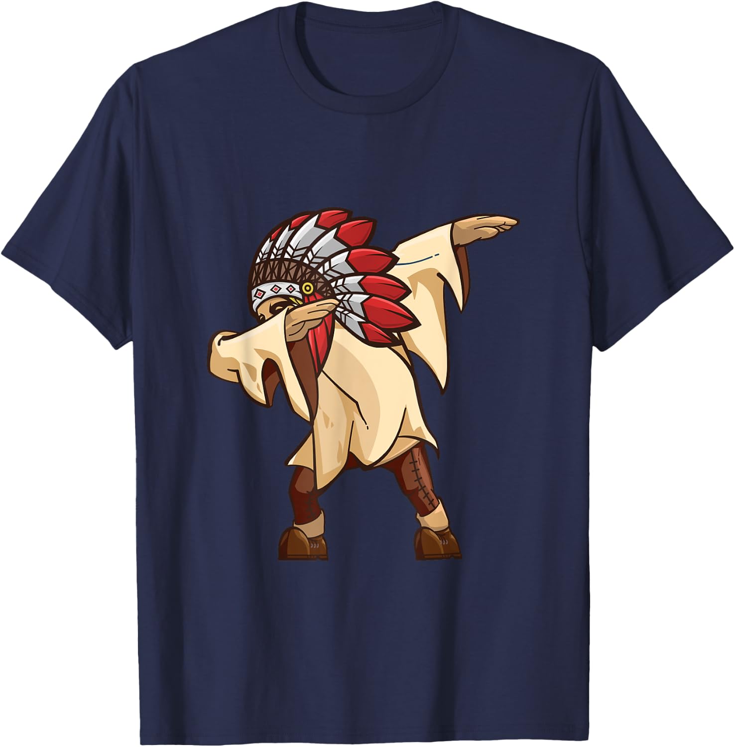 Dabbing Indian Chief Native Indigenous Dab Dance T-Shirt - T-Shirt | Navy
