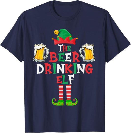 The Beer Drinking Elf, Funny Matching Family Group Christmas T-Shirt - T-Shirt | Navy