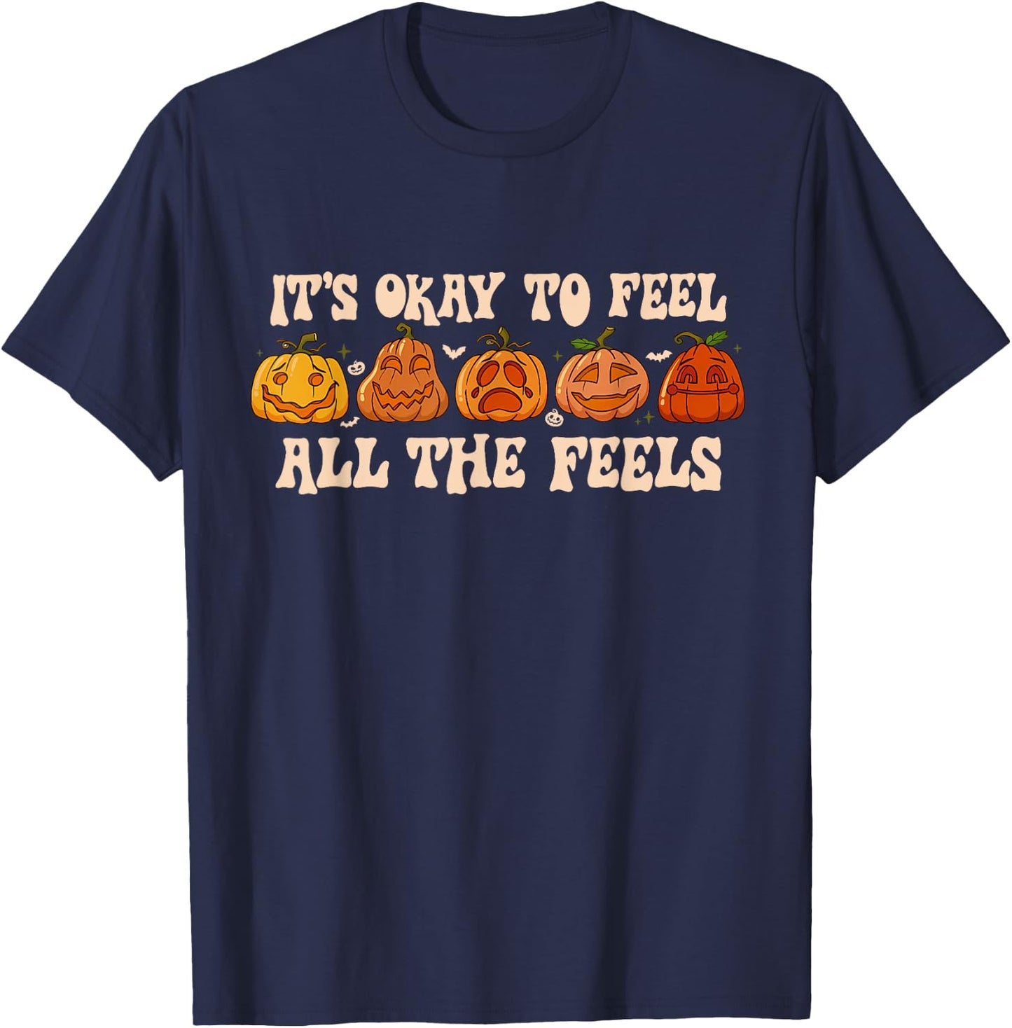 It's Okay To Feel Mental Health Fall Pumpkin Halloween T-Shirt - T-Shirt | Navy