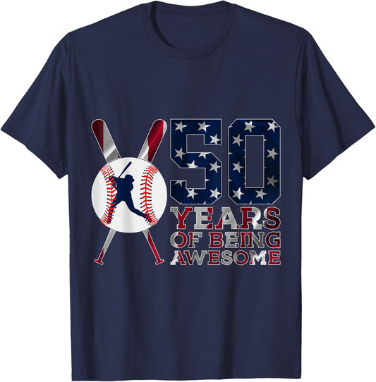 50 Years of Being Awesome Baseball 50th Birthday T-Shirt - T-Shirt | Navy