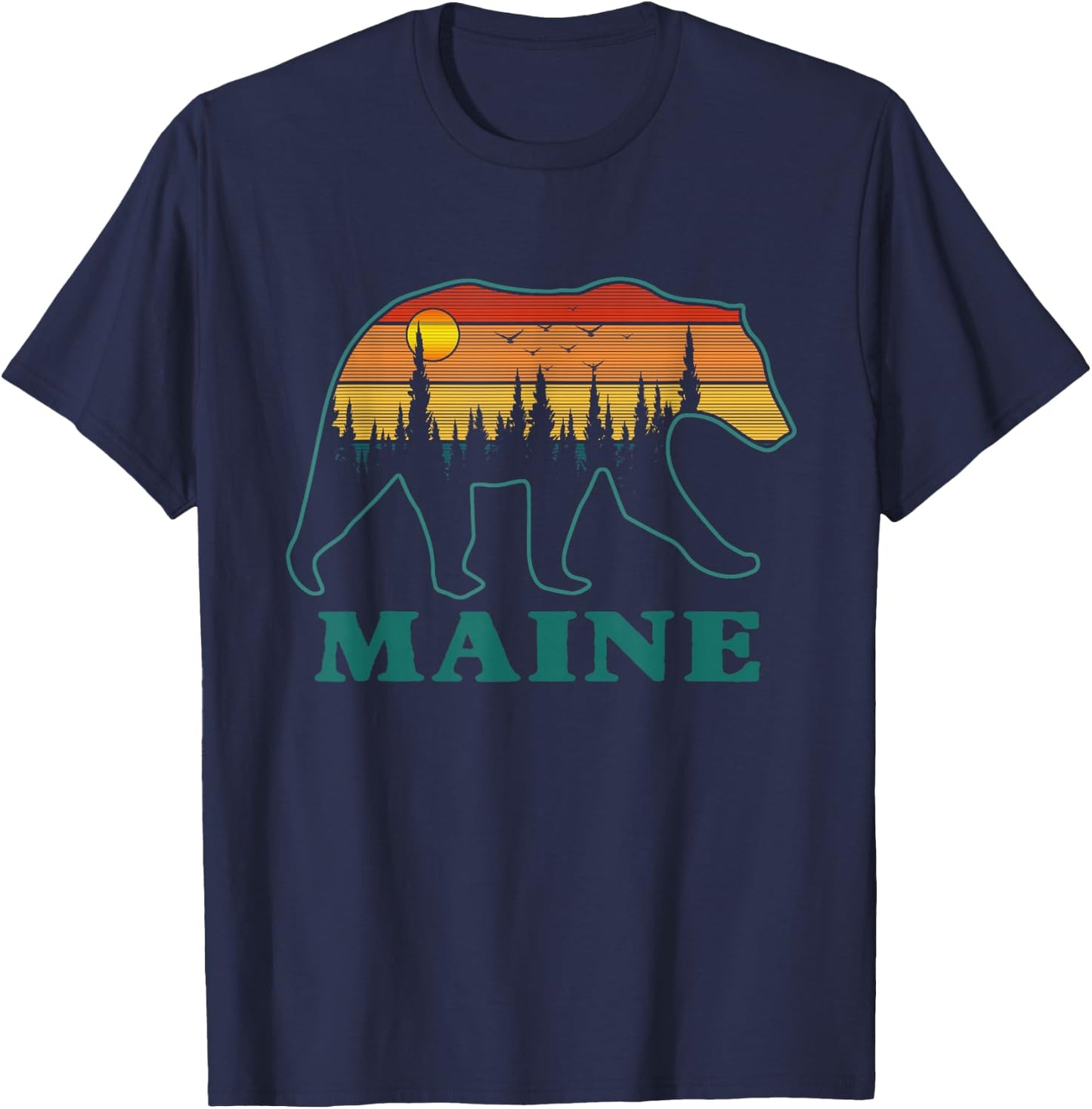 Retro Maine Grizzly Bear Nature Camping Mountain Hiking T-Shirt - T-Shirt | Navy