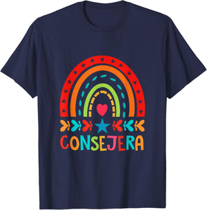 Consejera Rainbow Spanish Counselor Latina School Counselor T-Shirt - T-Shirt | Navy