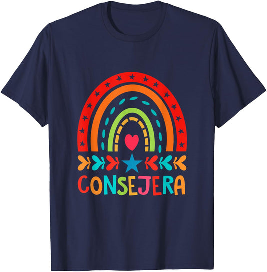 Consejera Rainbow Spanish Counselor Latina School Counselor T-Shirt - T-Shirt | Navy