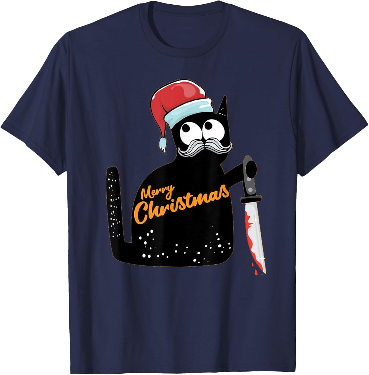 Christmas Scary Black Cat With Knife funny Christmas Pajama Men Women T-Shirt - T-Shirt | Navy