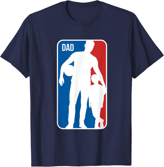 Dad Sports Logo Basketball Dad Son Silhouette Fathers Day T-Shirt - T-Shirt | Navy