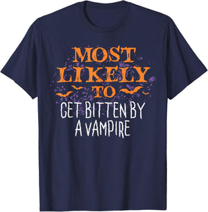 Most Likely To Halloween Get Bitten By A Vampire Matching T-Shirt - T-Shirt | Navy