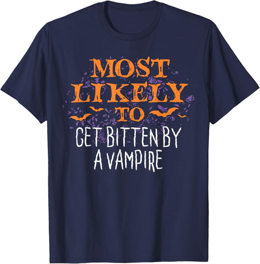 Most Likely To Halloween Get Bitten By A Vampire Matching T-Shirt - T-Shirt | Navy