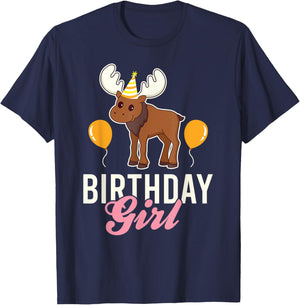 Cute Moose Birthday Girl Kawaii T-Shirt - T-Shirt | Navy