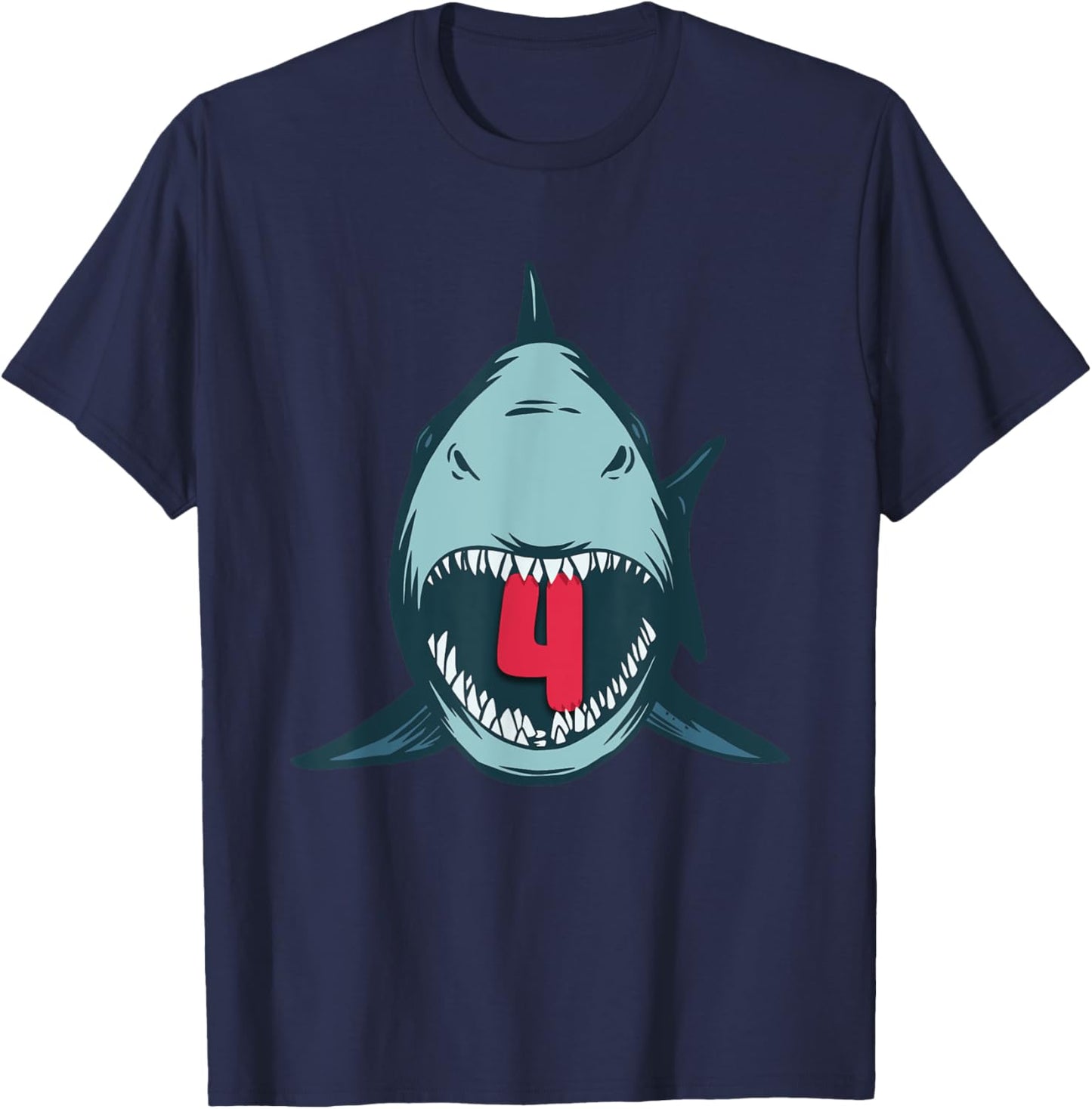 Megalodon Shark 4th Birthday 4 Years Megalodon Birthday T-Shirt - T-Shirt | Navy