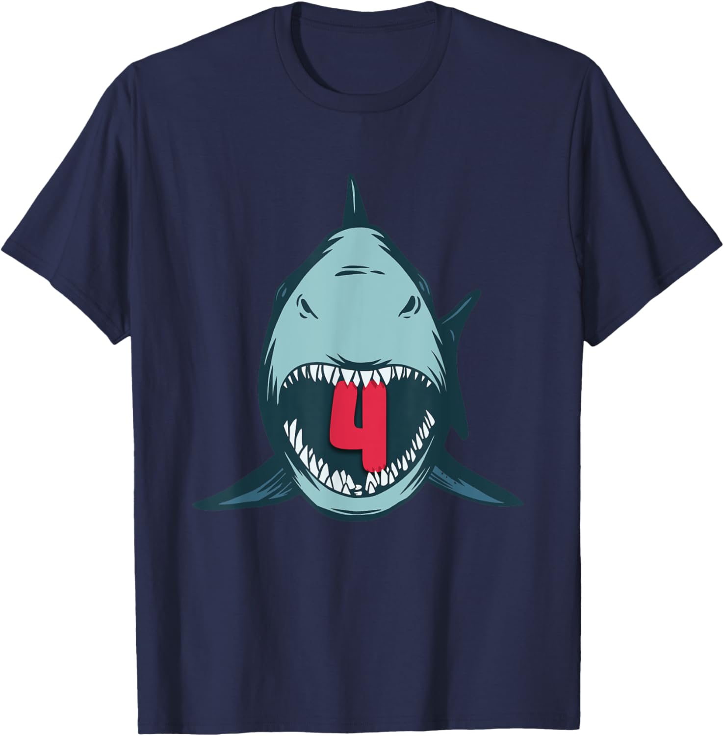 Megalodon Shark 4th Birthday 4 Years Megalodon Birthday T-Shirt - T-Shirt | Navy